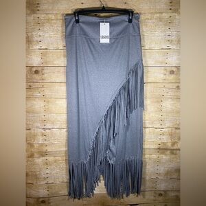 URSIME 2XL High Low Skirt Fringe Boho Gray NWT